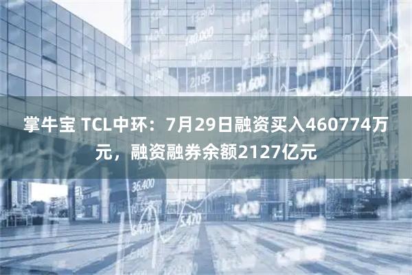 掌牛宝 TCL中环：7月29日融资买入460774万元，融资融券余额2127亿元